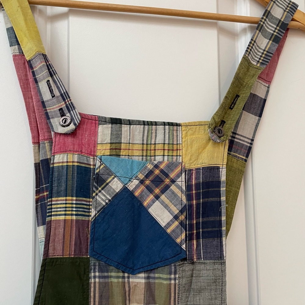 One of a kind Vtg Upcycled Patchwork Multicolor Mixed Plaid Jumpsuit Overalls